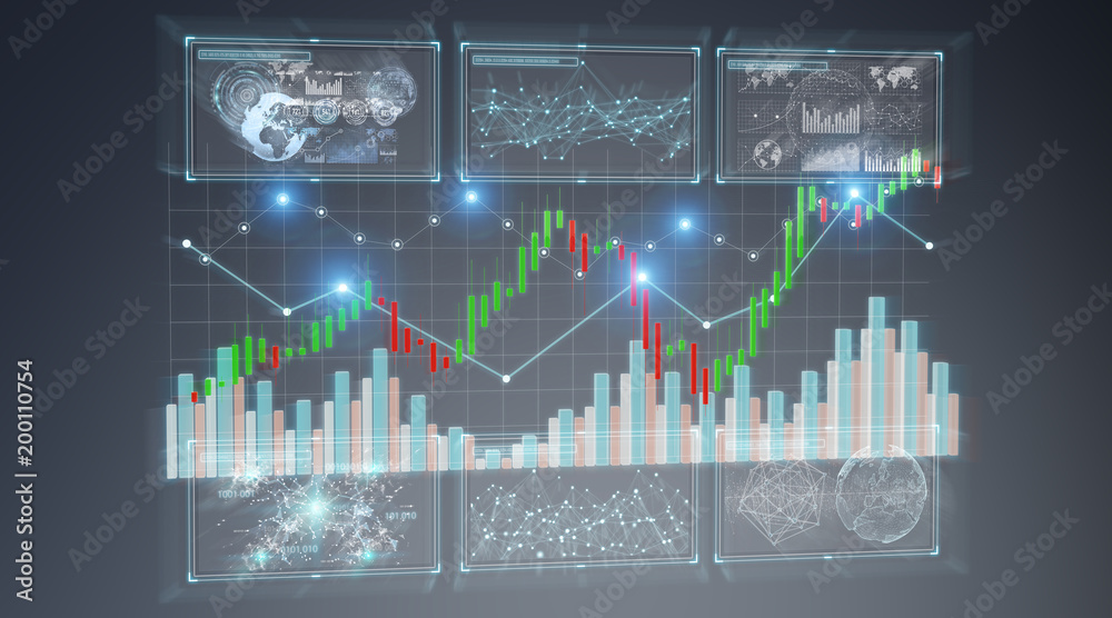Poster 3d rendering stock exchange datas and charts illustration
