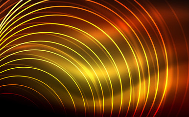 Naklejka premium Circular glowing neon shapes, techno background. Abstract shiny transparent circles on dark technology space