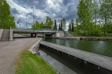 Papier Peint photo Canal Shipping lock in Finland.