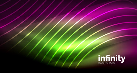 Fototapeta na wymiar Abstract wave on dark background, shiny glowing neon digital background template
