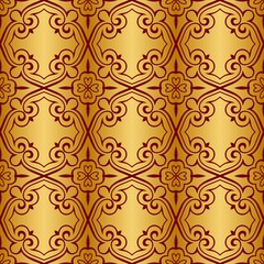 Gold and red background with seamless pattern, suitable as wrapping paper.Gold and red paper with seamless abstract pattern. Imitation of gold.