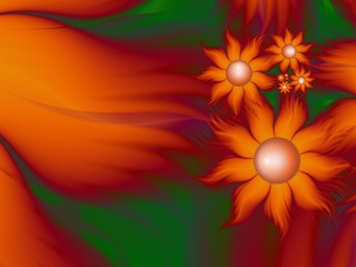 .Fractal flower, template for inserting text in color orange and green...