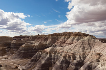 Painted Desert at Petrified Forest National Park with cloudy skies in background