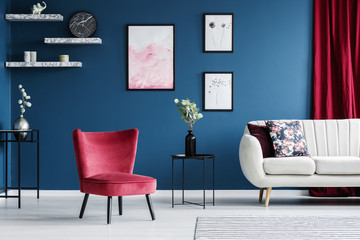 Red and blue living room