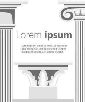Classic antique columns. Vector illustration with place for your text. Vector illustration on white background. Web site page and mobile app design