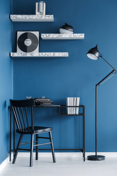 Black and blue home office