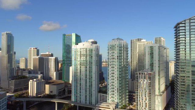 Aerial rising shot Downtown Miami Brickel