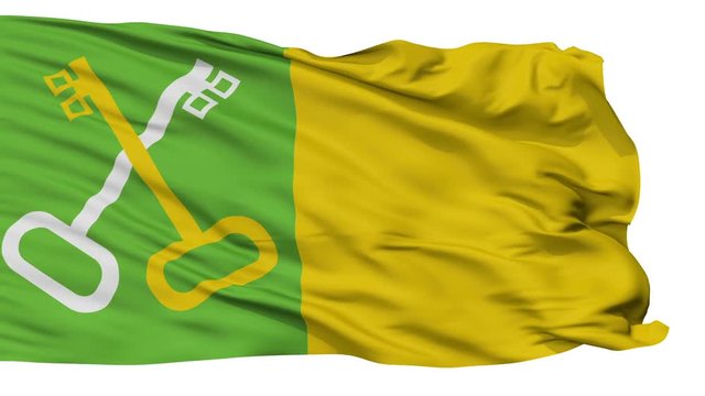 Toa Baja flag, city of Puerto Rico, realistic animation isolated on white seamless loop - 10 seconds long (alpha channel is included)