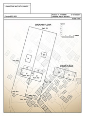 Imaginary cadastral map of territory with buildings, roads and land parcel
