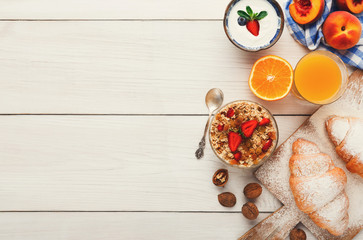 Continental breakfast menu on woden table