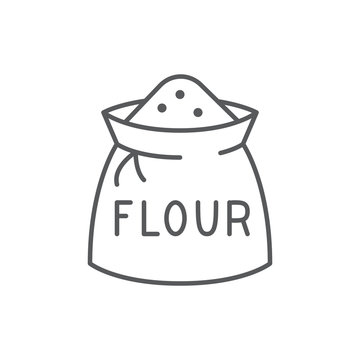 Bag With Flour Editable Thin Line Icon Isolated On White Background.