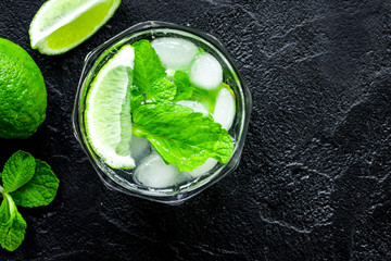 making mojito on dark background top view