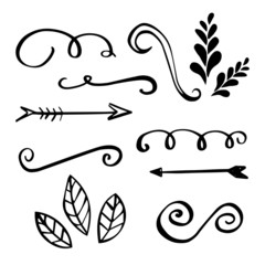 Hand made Flourishes Ornaments and Frames. Retro Style Design Collection. Set of Vintage Decorations Elements.