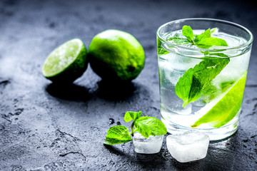 mojito in glass on dark background close up