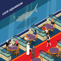 Cafe Aquarium Isometric Composition