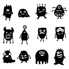 set of doodle monsters silhouette