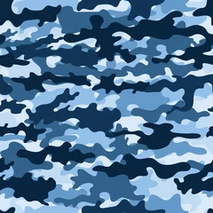 Foto op Plexiglas Militair patroon naadloze patroon blauwe camouflage