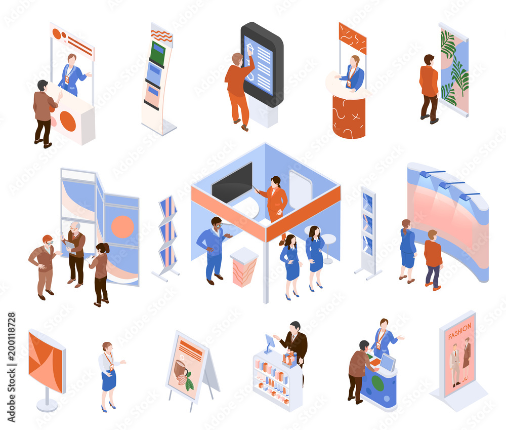 Wall mural isometric exhibition set