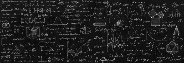 Foto op Aluminium Blackboard inscribed with scientific formulas and calculations in physics and mathematics. © Tryfonov
