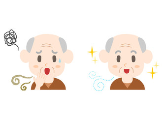 臭いに悩むシニア男性のイラスト: ビフォーアフター