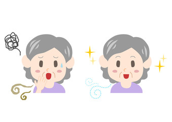 臭いに悩むシニア女性のイラスト: ビフォーアフター