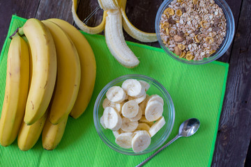 healthy food from muesli and fresh banana.