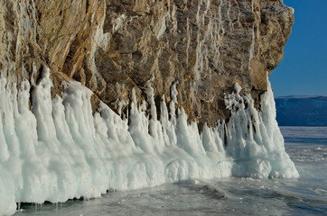 Fototapeta na wymiar Russia. Fancy icy rocks of lake Baikal.
