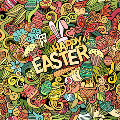Cartoon hand-drawn doodles Happy Easter background