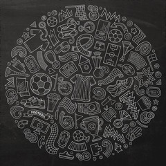Set of vector cartoon doodle Football objects collected in a circle