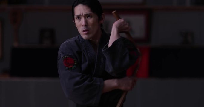 Japanese male practicing Martial arts in Dojo in Tokyo, Japan