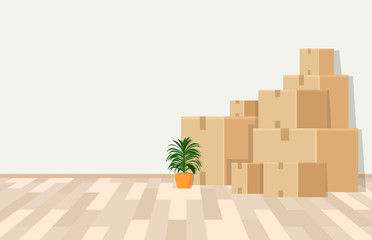 Room in the process of moving. Vector illustration.