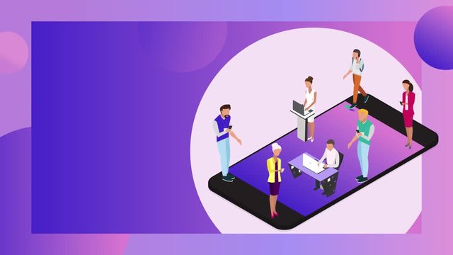Isometric people animation. Vector concept of wireless technology devices. Flat  isometric video with smartphone and isometric people. -stock footage