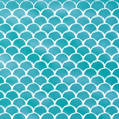 Squama on trendy gradient background. Square backdrop with squama ornament. Bright color transitions. Mermaid tail banner and invitation. Underwater and sea pattern. Turquoise, blue colors.