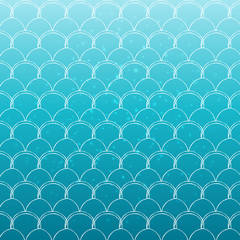 Fototapeta premium Mermaid tail on trendy gradient background. Square backdrop with mermaid tail ornament. Bright color transitions. Fish scale banner and invitation. Underwater and sea pattern. Turquoise, blue colors.