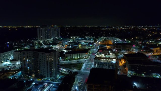 Drone aerial night city lights