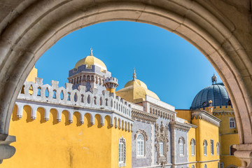 The colourful Palacio de Pena located in the outskirts of Sintra in Portugal