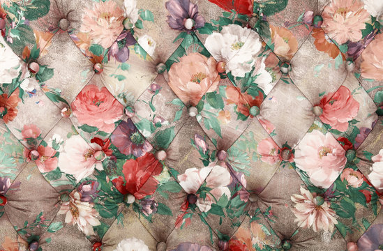 Multicolor capitone background with floral pattern
