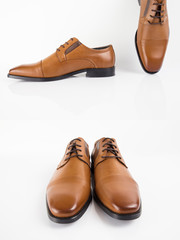 Sapato castanho elegante masculino isolado fundo branco.