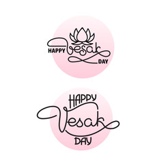 Happy Vesak Day card. Handwritten lettering with lotus. 