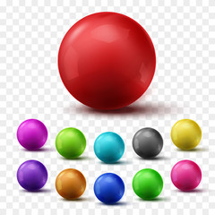 Set of colorful glossy spheres isolated on transparent background. Vector balls.