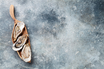 Fresh oysters on stone table