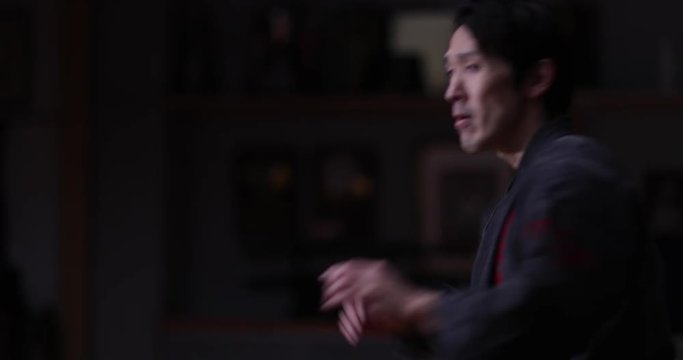 Japanese male practicing Karate in Dojo in Tokyo, Japan