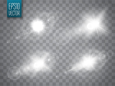 Set of lens flares isolated. Vector light effect.