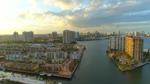 Sunset Miami Aventura Intracoastal drone video 4k 24p