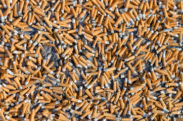 Garbage from large number of cigarette butts, background