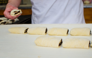 Working on sweet pastry.