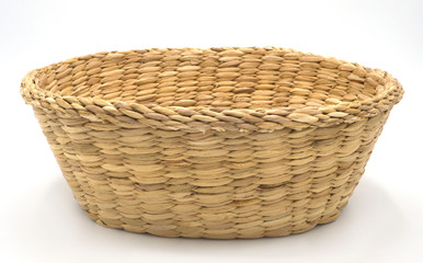 vintage empty weave wicker basket isolated on white background