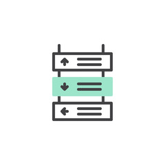 Navigation signs at the airport icon vector, linear flat sign, bicolor pictogram, green and gray colors. Airport Navigation symbol, logo illustration