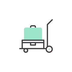 Luggage trolley icon vector, linear flat sign, bicolor pictogram, green and gray colors. Baggage trolley cart symbol, logo illustration