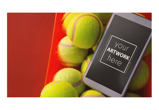 Smartphone and Tennis Balls Mockup